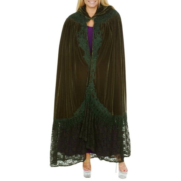 Ethos Green Velvet Victorian Opera Cloak Cape with Lace One Size NEW - Picture 1 of 6